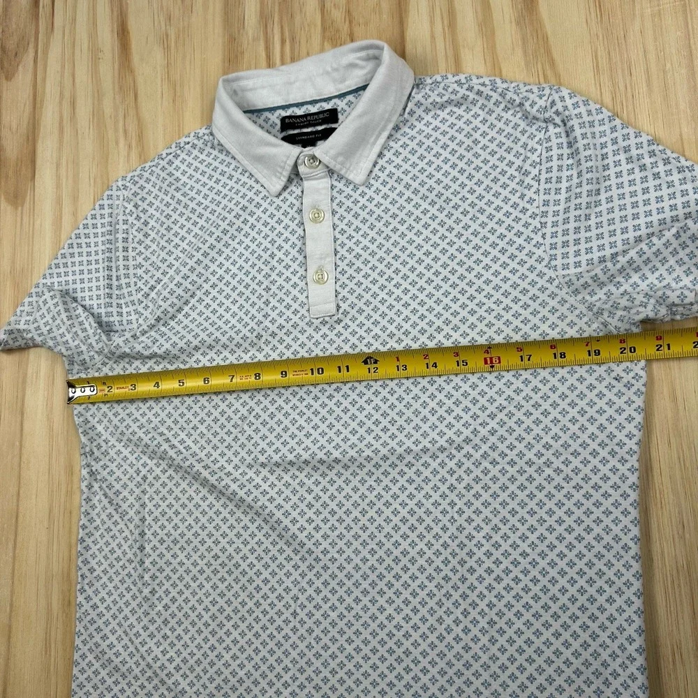 Banana Republic Polo Shirt Mens M Blue White Pattern Luxury Touch Performance